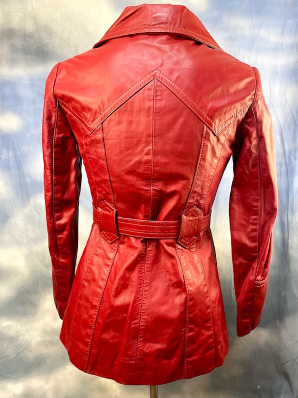 Genuine Leather vintage wide lapel burgundy jacket small